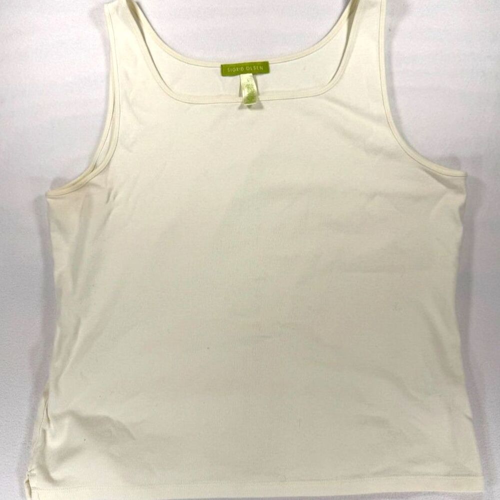 Sigrid Olsen Sport Tank Top Cream White 100% Cotton Size L Minimalist Capsule